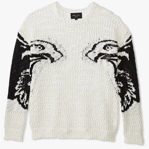 Intarsia Woven Open-Knit Eagle Animal Black and White Sweater  Small